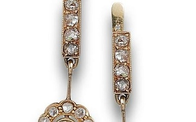 ANTIQUE DIAMONDS AND YELLOW GOLD LONG EARRINGS
