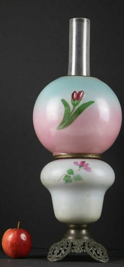 ANTIQUE ELECTRIFIED HAND PAINTED HURRICANE LAMPS