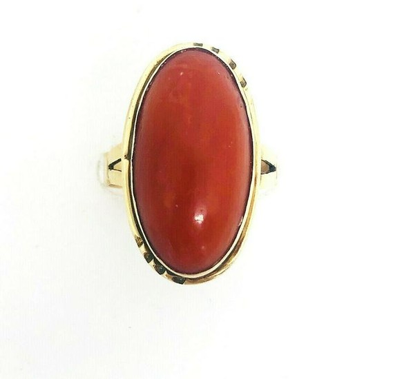 ANTIQUE Ox Blood Red Coral Yellow Gold Ring