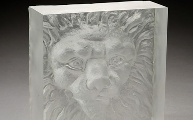 Acrylic block with reverse intaglio lion's head