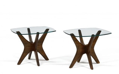 Adrian Pearsall, Pair of Walnut and Glass Side Tables