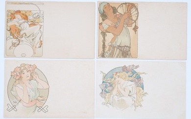 Alphonse MUCHA (1860-1939) "Femme au cheveux roux" "Femme aux cheveux blond" (x2) "Salomé" 2 4...