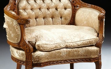 American Carved Walnut Bergere, c. 1920, of Louis XV