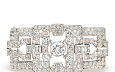 An Art Deco Diamond and Platinum-Topped Gold Brooch