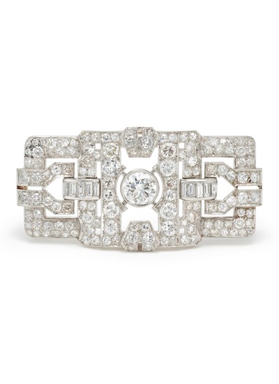 An Art Deco Diamond and Platinum-Topped Gold Brooch