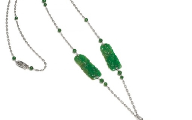 An Art Deco Jadeite Jade, Jade, Diamond and Platinum Sautoir