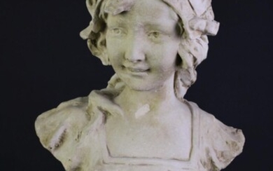An Art Noueau Style Composite Stone Bust of A Lady (H 46cm) (some wear)