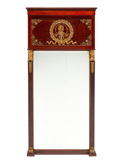 An Empire Style Gilt Bronze Mounted Mahogany Pier Mirror