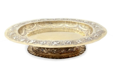 An English Silvergilt Footed Dish Height 3 x length 13