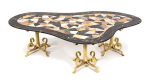 An Italian Boomerang-Form Marble Specimen Table on Painted Wrought Iron Base