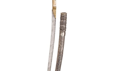 An Ottoman gold-damascened yatagan with silver scabbard, dated 1790