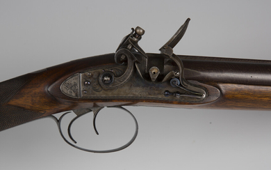 An early 19th century 16-bore double-barrelled flintlock sporting gun with Damascus barrels, barrel