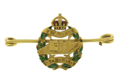 An early 20th century 15ct gold enamel Royal Tank Corps brooch.