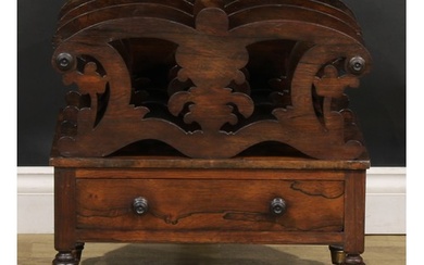 An early Victorian rosewood three-section Canterbury, shaped...