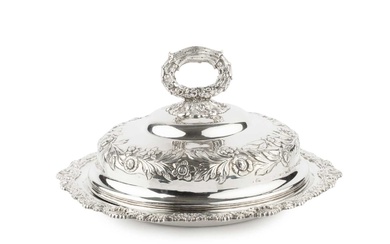 An early Victorian silver muffin dish and cover, with foliate...