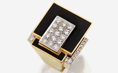 An eighteen karat gold, platinum, enamel, and diamond ring, David Webb