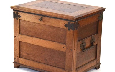 An elm, oak and walnut silver chest with brass mounts...