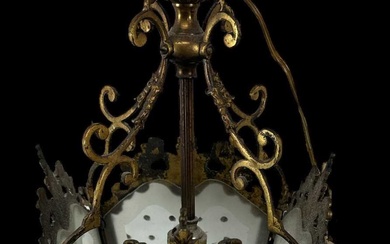 An ornate brass four sided glass insert lantern, height 46cm.An...