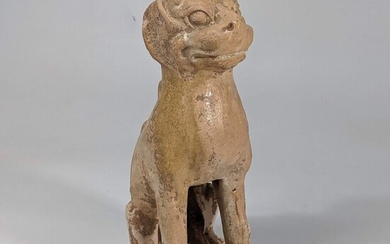 Ancient Chinese, Sui Dynasty (581 - 618) Terracotta Straw glaze Yue Ware Spirit Tomb Guardian - Zhenmushou - TL Tested - 27.5×11.6×15 cm