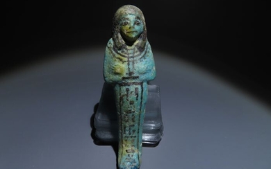 Ancient Egyptian Faience New Kingdom, Shabti for a man from the royal court family of Ramses II - 10,5 cm H. Very fine.