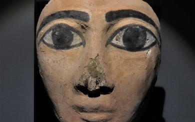 Ancient Egyptian Wood Refined Wooden Sarcophagus Mask c. 945 BC. 21 cm H. Ex."Khawam Collection".