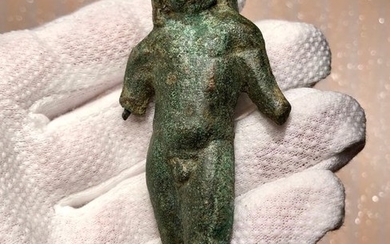 Ancient Roman Bronze Unusual Statuette of an Eros probably used as applicative attachment to a Sceptre.