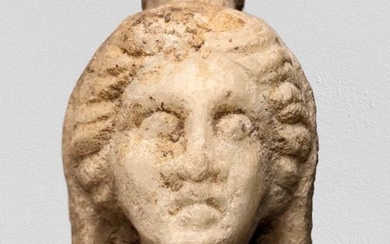 Ancient Roman Marble Veiled head of a Fortuna the goddess of Luck or Tyche (the greek equivalent) wearing Kalathos.