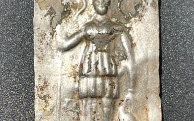 Ancient Roman Silver Exclusive Plaque with an image of the Goddess Minerva in Finest classical style Standing, Facing in
