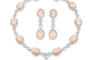 Angel Skin Coral and Diamond Necklace and Earring Set