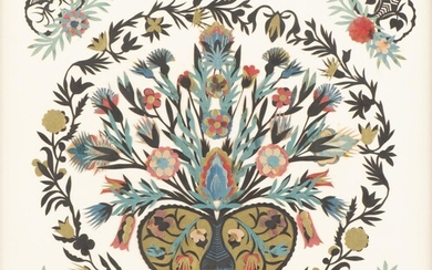 Anneliese VILLIGER (1937) découpage d'un panier fleuri à superposition de papiers de couleur