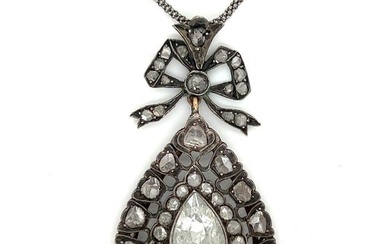 Antique 14K & Silver Top Diamond Necklace