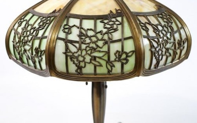 Antique 16 Panel Slag Glass Table Lamp