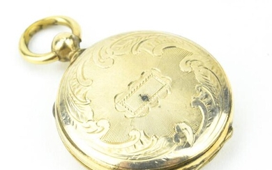 Antique 19th C Gold Locket Necklace Pendant w Scene of