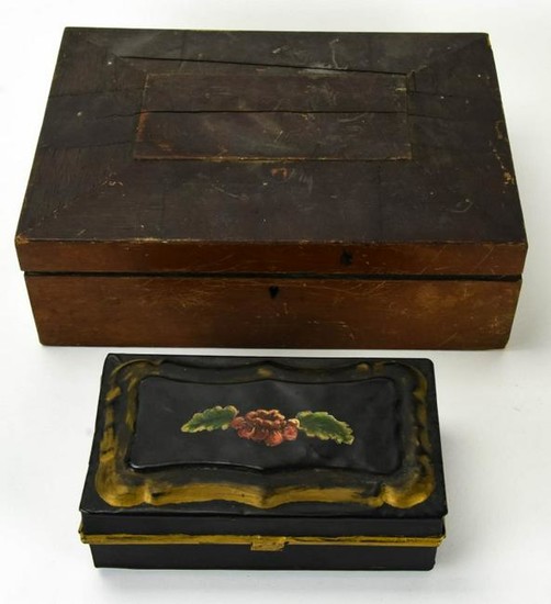 Antique 19th C Wooden & Tole Jewelry Boxes