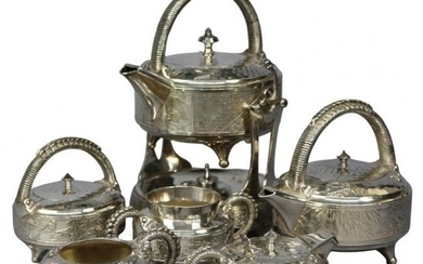 Antique Aesthetic Movement Hammered SP Rogers Tea Set