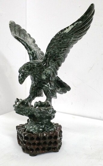 Antique Chinese Asian Black White Nephrite Carved Eagle