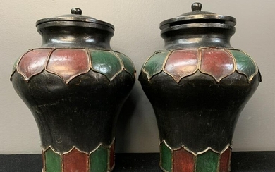 Antique Chinese Polychrome Gesso Ginger Jars
