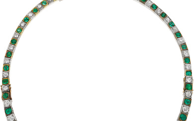 Antique Diamond and Emerald Convertible Necklace/Pair of Bracelets