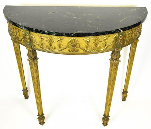 Antique French Empire Marble Top Demi Lune Table