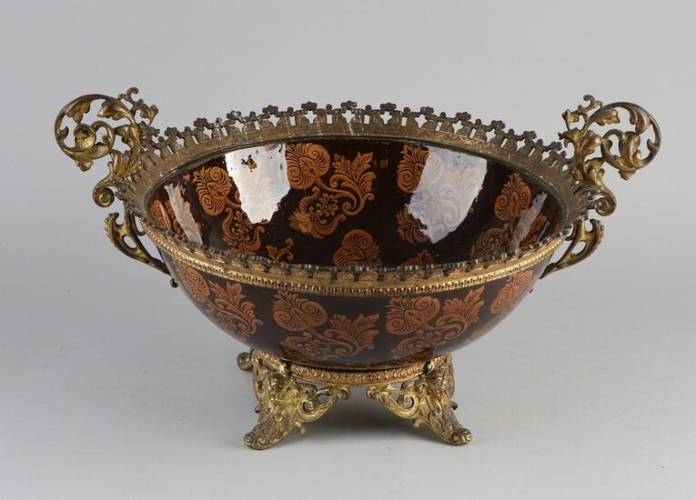 Antique French gilt bronze historicism bowl with glass