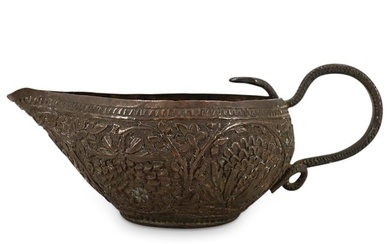 Antique Persian Brass Snake Handled Oil Lamp