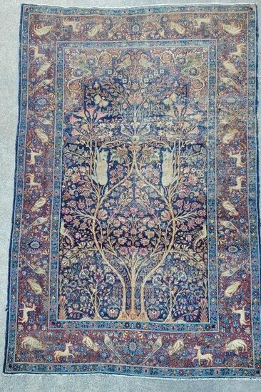 Antique Persian Kerman Tree of Life Oriental Rug