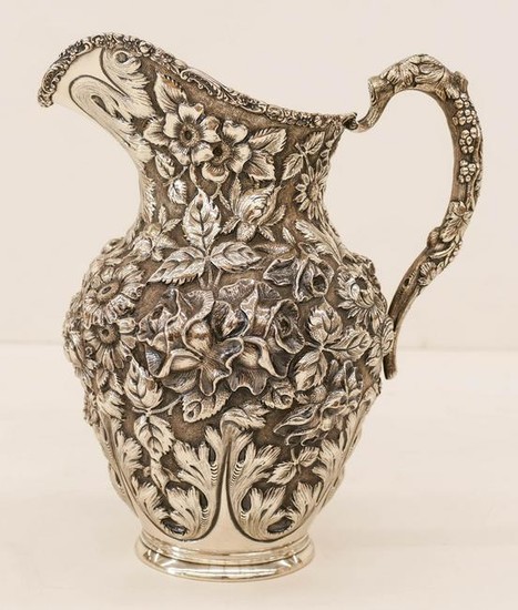 Antique Stieff Repousse Floral Sterling Water Pitcher