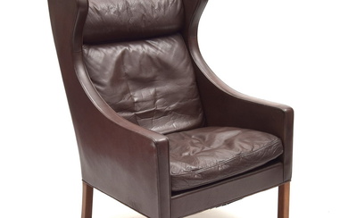 Armchair model 2204 "Wingback chair", chocolat brown leather upholstery on...
