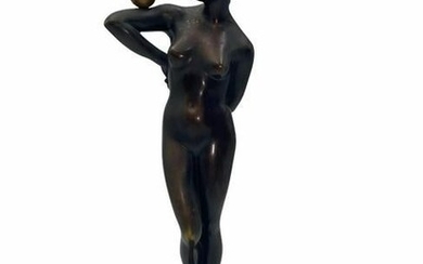 Art Deco Bronze Nude on Marble Base Figure