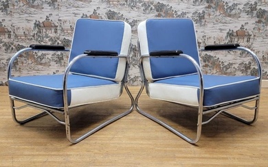 Art Deco Chrome Tubular Lounge Chairs Newly Upholstered in Leather...