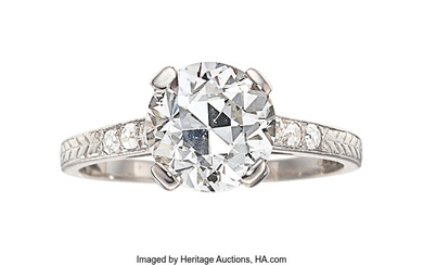 Art Deco Diamond, Platinum Ring Stones: European-cut diamond weighing...