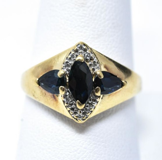 Art Deco Style 14kt Gold Diamond & Sapphire Ring