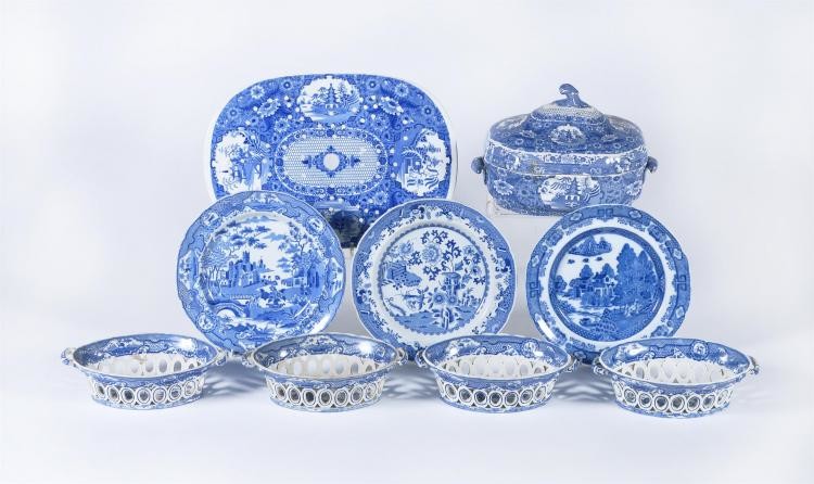 Assorted Spode blue and white printed pearlware