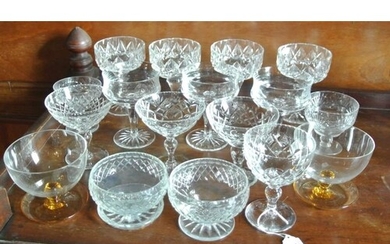 Assorted lot of crystal champagne or sundae glasses with sha...